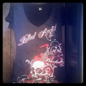 Skull print womans V neck  T shirt